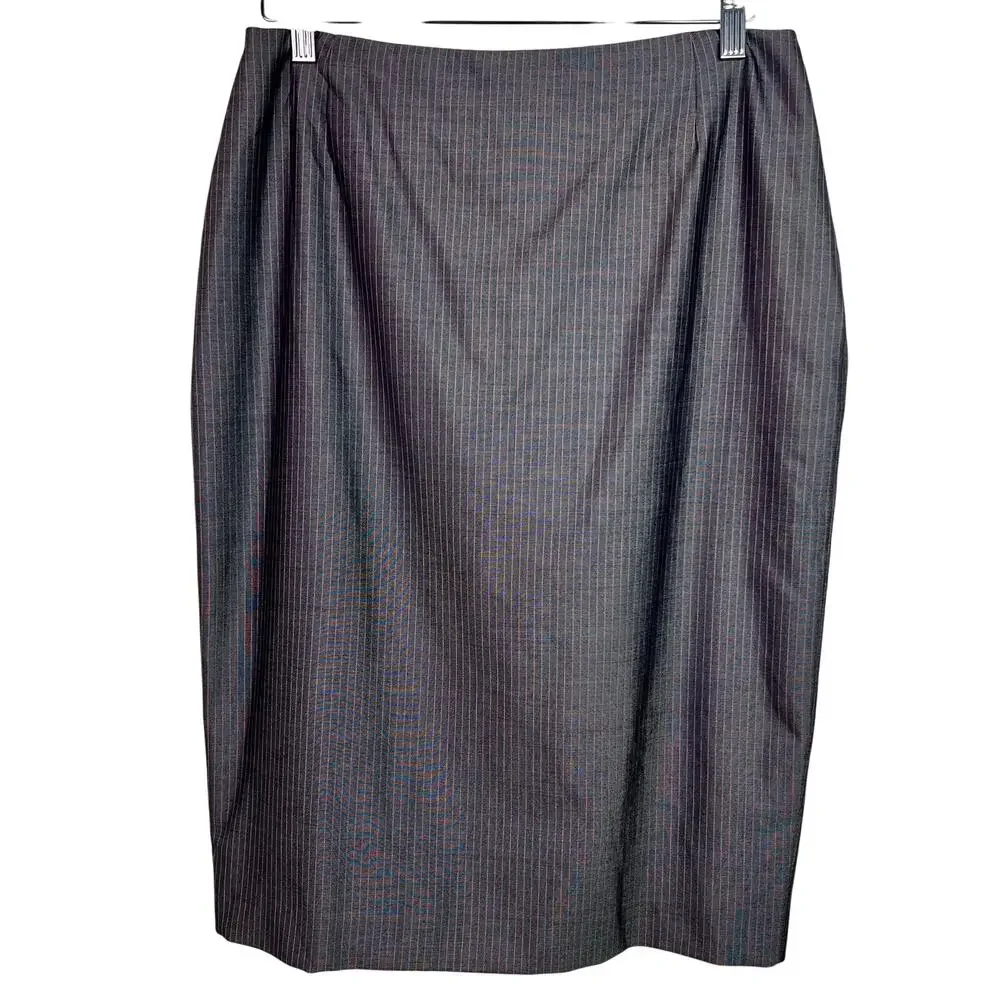 Escada Womens 14 EU 44 Wool Silk Blend Gray Pink Pinstripe Pencil Skirt - Picture 1 of 8